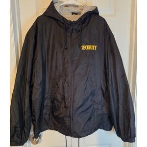 UltraClub Security Jacket Men's 2XL Black Hooded Full Zip Lined Windbreaker